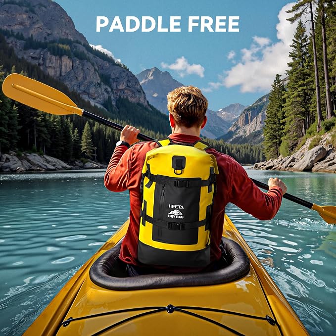 HEETA Dry Bags Waterproof Backpack 40L for Men & Women, Roll Top Heavy Duty | Cushioned Hiking Backpack, for Kayaking Boating Paddle Boarding Fishing Travel Camping Beach Vacation Cruise Ship Essentials