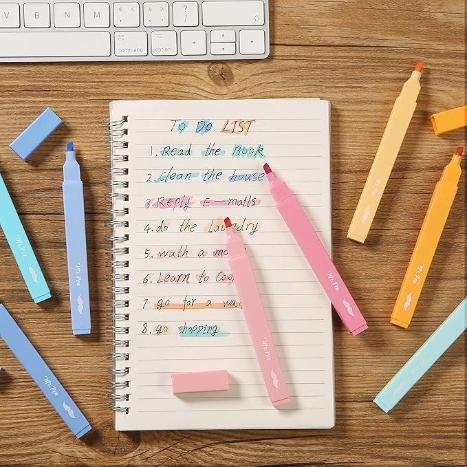 Mr. Pen- Aesthetic Highlighters No Bleed, 8 Pack, Assorted Colors, Chisel Tip, Cute Highlighters Assorted Colors for Journaling, Highlighting, Underlining, Fast Dry, Back to School Supplies