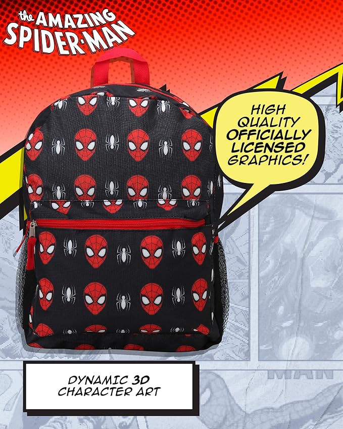 Fast Forward Spiderman Kids Backpack - 16 Inch Durable Spiderman Backpack for Kids Boys & Girls With Adjustable Padded Straps, Spider-Man Black