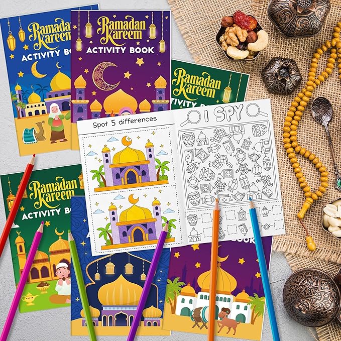 JAPBOR Ramadan Activity Coloring Books - Mini Happy Eid Mubarak Activities Color Book Bulk for Kids Party Favors, Ramadan Kareem Al Fitr Small Colour Pages for Class School Drawing Painting Games