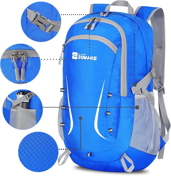 ZOMAKE Lightweight Packable Backpack 35L, Foldable Backpacks Water Resistant Collapsible Light Daypack for Hiking(Dark Blue) | Light Hiking Backpacks Water Resistant Collapsible Day Pack for Travel, Everyday Carry, Multi-Pocket Layout, Heavy Duty Nylon
