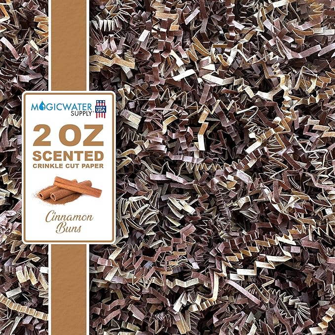 MagicWater Scented Crinkle Cut Paper - 2 oz - Cinnamon Buns - Perfect for Shredded Paper Filler, Basket Filler, Gift Boxes, Bridesmaid Gifts, Christmas Stuffers & More – For All Occasions