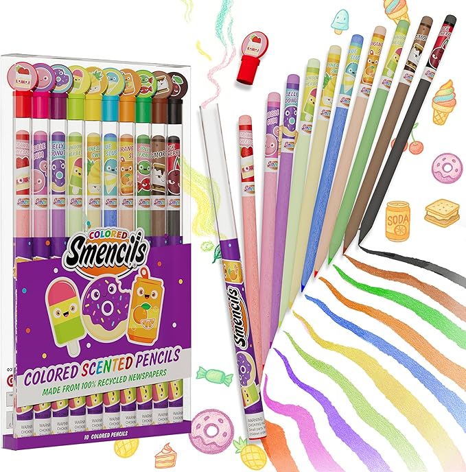 Colored Smencils (2 Pack) - Patented Gourmet Scented Colored Pencils made from Recycled Newspapers, 10 Count, Gifts for Kids, School Supplies, Classroom Rewards