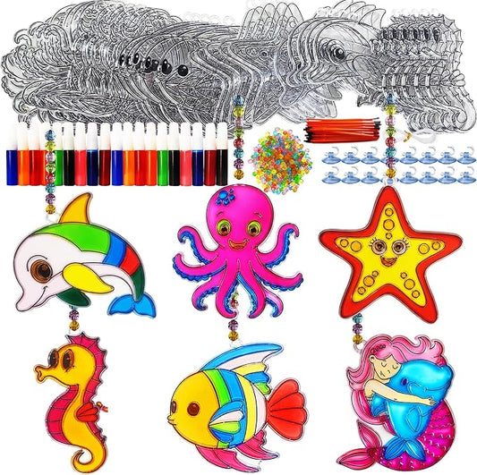 30 Set Ocean Animal Suncatcher Craft Kits, DIY Under the Sea Window Art | Featuring DIY window art for summer activities, sea-themed parties, and home decor beach-themed events