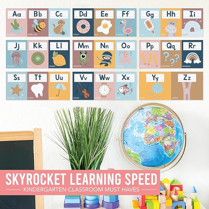 Hadley Designs Alphabet for Classroom Wall Decor - ABC Posters for Classroom Wall Chart Preschool & Kindergarten, ABC Letters & Number Line Elementary, Alphabet Cards, Boho Classroom Decor