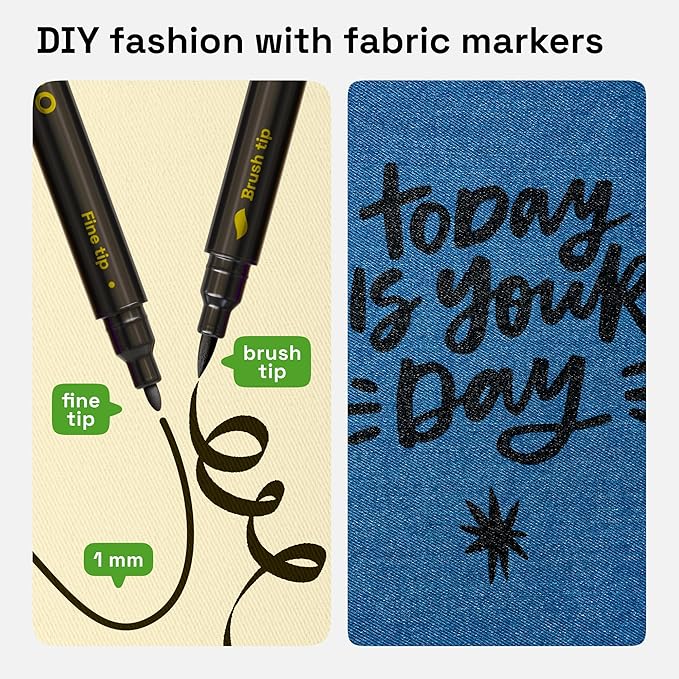ARTISTRO 5 Black Dual-Tip Fabric Markers - Fabric Decorating Kit - Permanent for Clothes - Acrylic Paint Pens for Sneakers, Bags, Shoes, Textile, Canvas, Sewing, Craft, DIY - Brush and Fine Tip