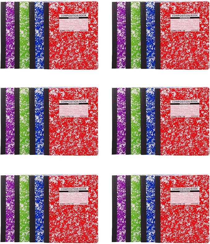 Mintra Office Composition Books (Assorted Marble Comp - College Ruled, 24 Units (6-4pks))