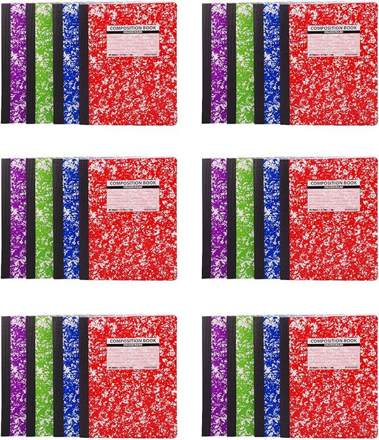 Mintra Office Composition Books (Assorted Marble Comp - College Ruled, 24 Units (6-4pks))