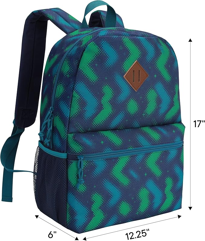 12-Pack 17" Bulk Backpacks for Middle School Students, Bookbags in 6 Assorted Prints, Durable School Backpacks for School Drives, Donations, and Giveaways