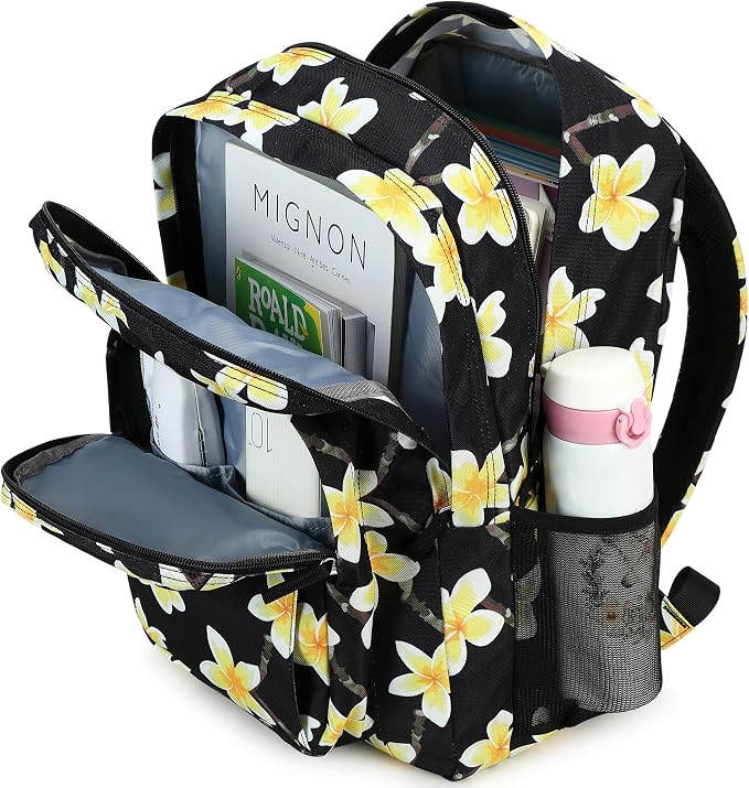 abshoo Classical Basic Floral Womens School Backpack For College Teen Girls Water Resistant Bookbag (Floral Black D)