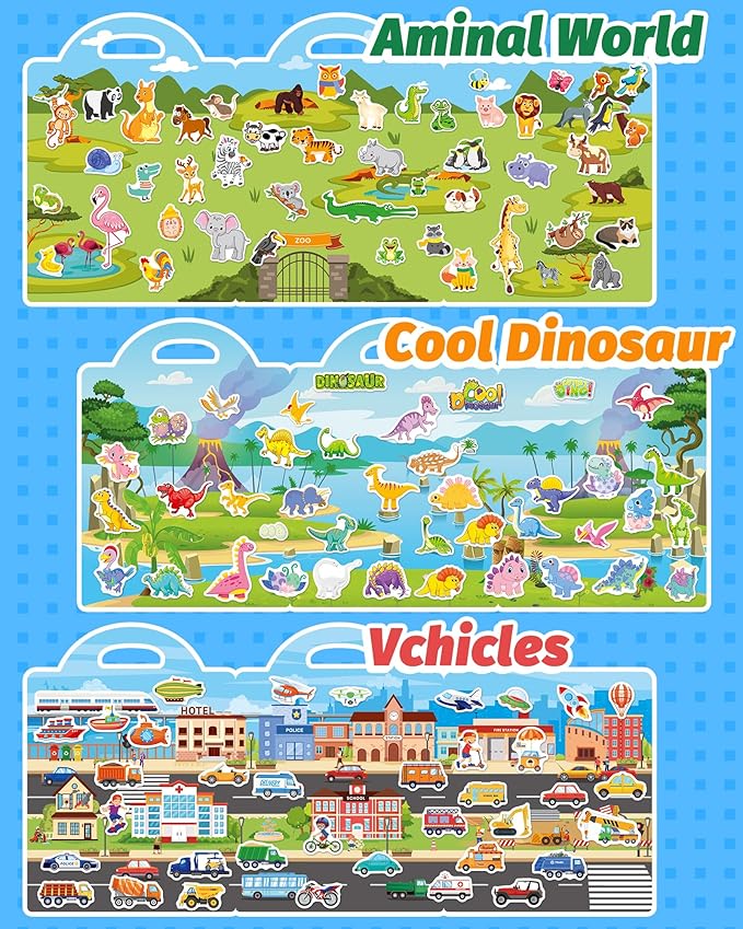 Walenced Reusable Sticker Book for Toddlers, Travel Stickers for Kids, Toddler Craft Activities Toys, Birthday Gifts for Boys & Girls