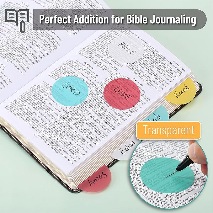 Mr. Pen- Round Transparent Sticky Notes, 1.8”, 4 Pads with Black Fineliner, 200 Sheets, Smooth Writing, Water-Resistant, Clean Removal, Easy-Peel Sticky Notes for Bible Journaling & Planning