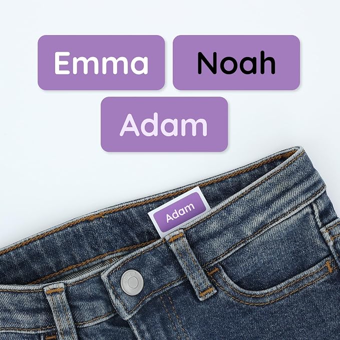 TeddyLabels - Clothing Labels for Nursing Home (60) – Self-Adhesive Name Tags for Clothes and Personal Items. Personalized Labels for Daycare, Nursing Homes, and Laundry Use - Purple