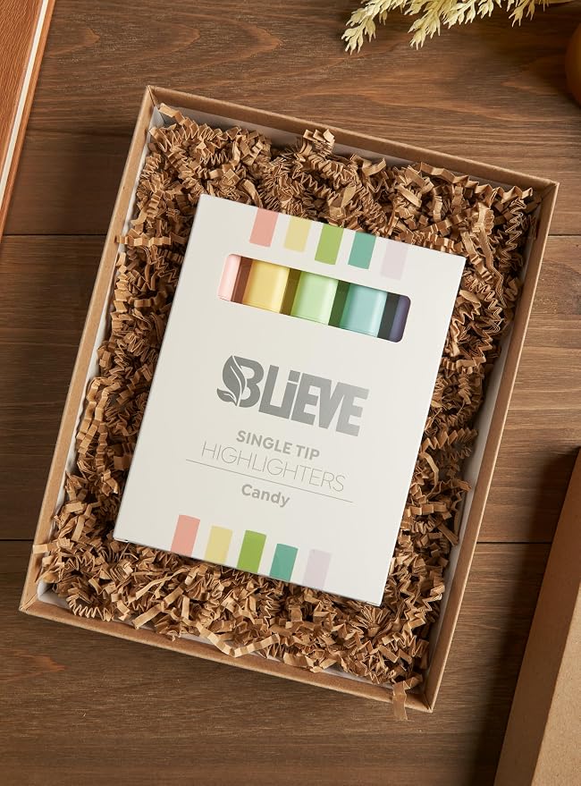 BLIEVE Bible Highlighters No Bleed Through, Chisel Tip, 5 Pack | No Smear, Quick-Dry, Aesthetic Cute Pastel Colors For Bible & Journaling (Candy Edition)