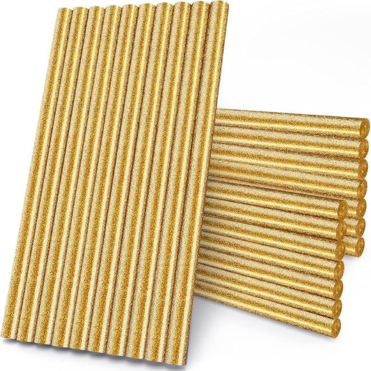 Glitter Gold Hot Glue Sticks, Manarty 8" Long x 0.43" Dia Full Size Hot Melt Glue Sticks Colored, High and Low Temp Adhesive Glue Sticks Large for Crafting, DIY, Decoration, Sealing Wax Stamp, 24 PCS