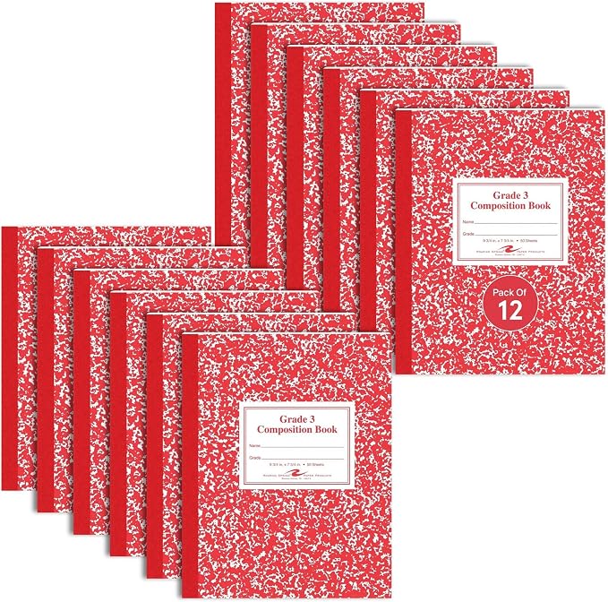 ROARING SPRING Primary Composition Book, Handwriting Notebook for Kids (K - 3rd Grade), Grade 3 Ruled, 3/8" Skip-Line Manuscript Paper, Flexible Cover, 9.75" x 7.5", 50 Sheets/100 Pages, 12 Pack