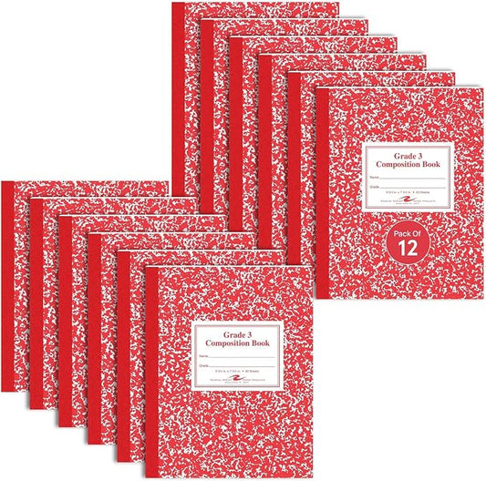 ROARING SPRING Primary Composition Book, Handwriting Notebook for Kids (K - 3rd Grade), Grade 3 Ruled, 3/8" Skip-Line Manuscript Paper, Flexible Cover, 9.75" x 7.5", 50 Sheets/100 Pages, 12 Pack
