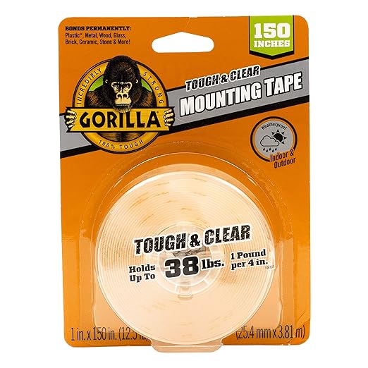 Gorilla Tough & Clear Double Sided Mounting Tape, Clear Tape, 1" x 150" - Weatherproof for Indoor or Outdoor (Pack of 6)
