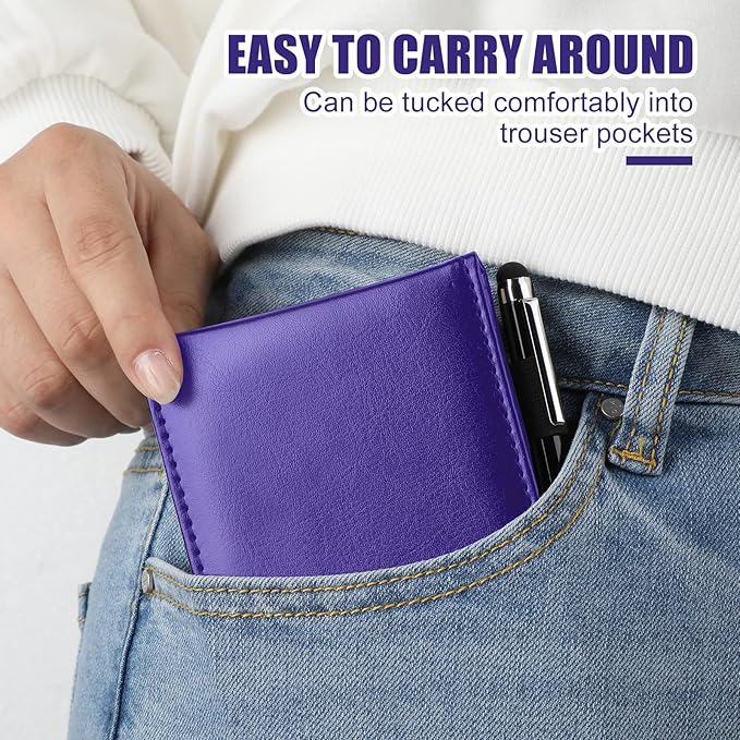 Outus 10 Pcs Mini Pocket Notepad Holder Set Included Small Leather Pocket Notebook Holder with 50 Lined Sheets, Metal Pen, 8 Pcs 3 x 5 Inch Memo Book Refills, 30 Lined Paper Per Note Pad (Purple)