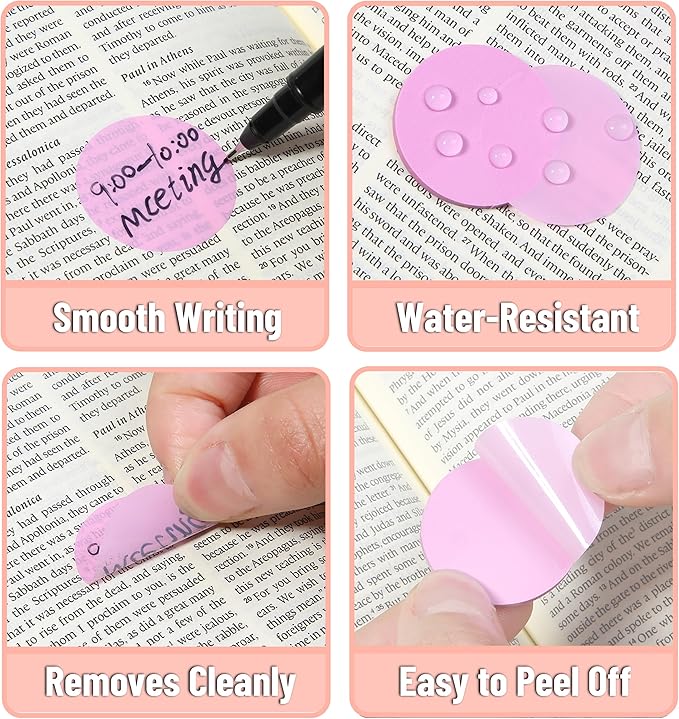 Mr. Pen- Round Transparent Sticky Notes, 1.1” Diameter, 14 Pads, 560 Sheets, Colorful, Water-Resistant See-Through Sticky Notes & Fineliner, Smooth Writing, Note Tabs for Bible Journaling, Studying