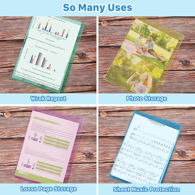 45PCS Clear Document Folders,Clear Colored Plastic Folders,10 Colors Plastic Project Pockets,A4 Letter Size Transparent File Folders,L-Type Plastic Sleeves for School Office Supplies,12.2" x 8.7"