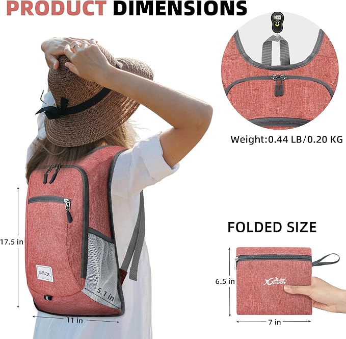 Xgunion Hiking Backpack 10L Lightweight Foldable Daypack (Red) | Small Travel Packable Camping Hiking Backpack for Women Men - Compact Portable Outdoor Day Pack