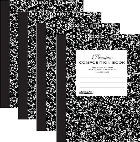 BAZIC PRODUCTS Composition Notebook, College Ruled, 9.75" x 7.5", 4-Pack