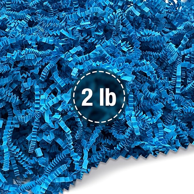 FRILLZ by DECOfill™ Crinkle Cut Paper Shred Filler for Baskets, Gifts, Packing and Protecting your Easter, Birthday, Weddings, Anniversary, Valentines Day, and other gifts (2 pound,Blue)