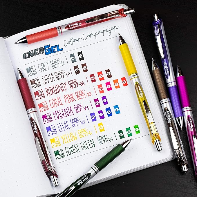 Pentel EnerGel RTX Retractable Liquid Gel Ink Pen, (0.7mm) Medium line, Magenta Ink, Box of 12 Pens (BL77-V4)