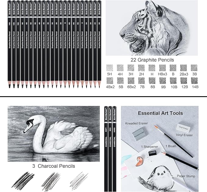 70 PCS Art Supply Drawing Set, Pro Art Supplies with Tutorial,Colored, Graphite, Charcoal, Watercolor & Metallic Pencil, for Artists Adults Teens Beginner