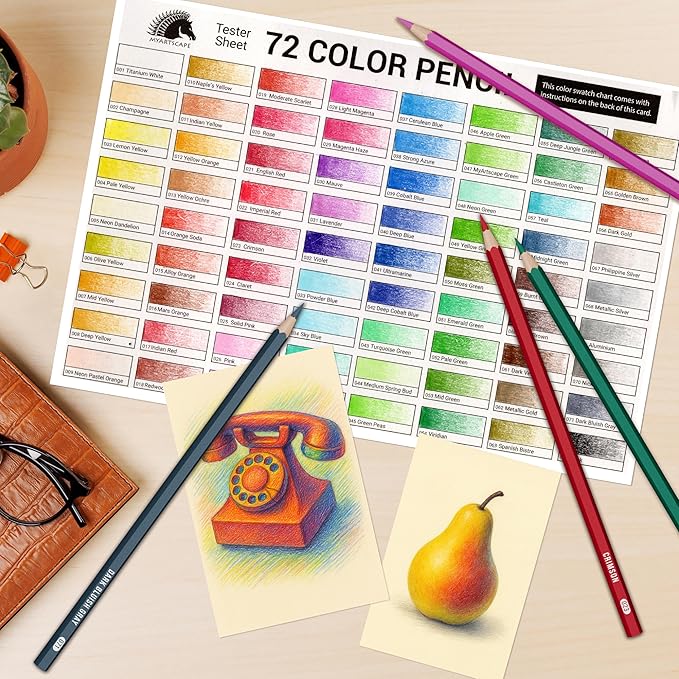 MyArtscape Colored Pencils Set of 72 – Professional Colored Pencils for Drawing & Sketching – Oil Based Soft Core Artist Pencils with 2.9mm Break Resistant Core, Roll Up Case