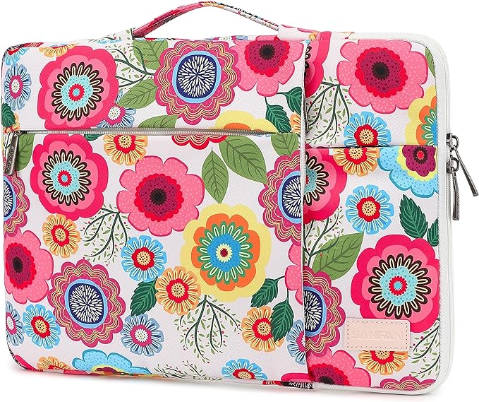360° Protective Laptop Sleeve Case Bag with 3 Pockets,Handle,Luggage Strap for MacBook Pro 14 inch and 14 inch-14.4 inch Screen Laptop (Flowers)