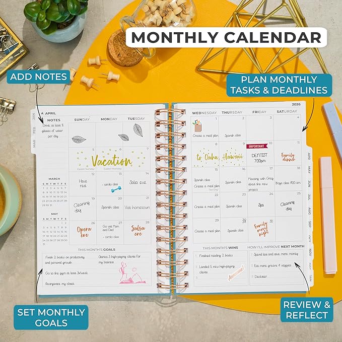 Clever Fox Dated Planner with Tabs 2026 – Weekly & Monthly Spiral Planner with Habit Tracker for Goal Setting & Time Management (Aquamarine)