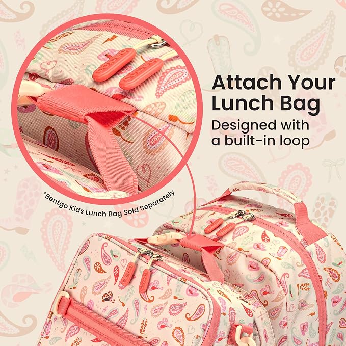 Bentgo Kids Print Backpack - Lightweight 14” Backpack for School, Travel & Daycare, Ideal for Ages 4+, Durable & Water-Resistant, Roomy Interior, & Loop for Lunch Bag (NEW Cowgirl Dreams)