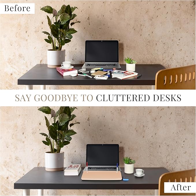 Birch Small Desktop Whiteboard – Glass Dry Erase Board Desk Pad Keyboard Stand with Storage Compartment Adjustable Dividers 3 Markers, Eraser & Holder – Perfect for Office, Home, & School (Sand)