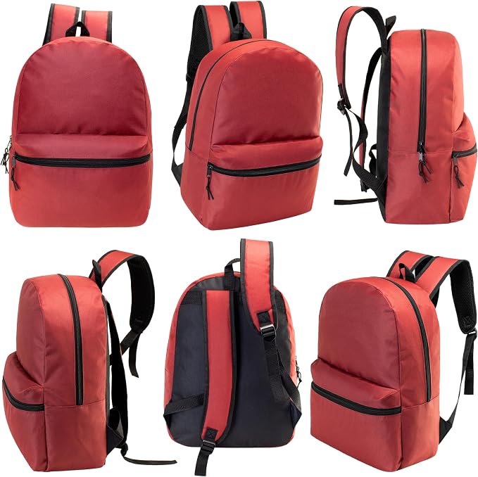 Moda West 17 Inch Bulk Backpacks with 36 Piece School Supplies Kits - Pens, Pencils, Crayons - Case of 12 Wholesale Backpacks in 12 Assorted Colors