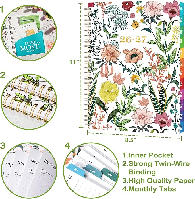 2026-2027 Planner – Jul. 2026 – Jun. 2027, Weekly ＆ Monthly Academic Planner 2026-2027, 8.5" x 11" with Colorful Tabs, Flexible Cover, Thick Paper, Twin-Wire Binding, Back Pocket, To-Do ＆ Notes