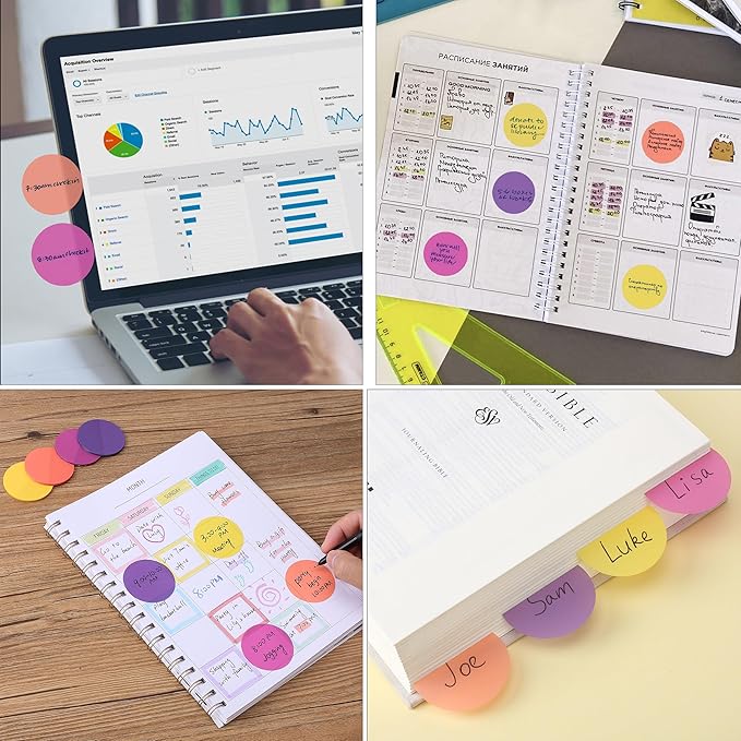 Mr. Pen- Round Transparent Sticky Notes, 1.8”, 8 Pads with Black Fineliner, 400 Sheets, Smooth Writing, Water-Resistant, Clean Removal, Easy-Peel Sticky Notes for Bible Journaling & Planning, Sunset