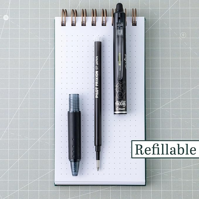 PILOT FriXion Clicker Erasable Pens, Refillable & Retractable Gel Ink Pens, Fine Point 0.7 mm, Black Ink, 3-Pack - Ideal for School, Journaling, & Office Writing