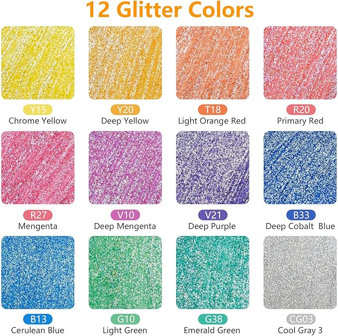 Artecho Glitter Paint Pens, 12 Colors Acrylic Glitter Markers with 0.7mm Extra Fine Tip for Rock Painting, Stone, Ceramic, Glass, Wood, Scrapbooking, Card Making and DIY Craft Art Supplies