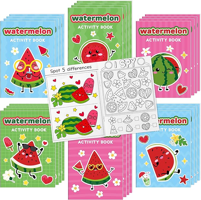 JAPBOR Watermelon Activity Coloring Books - 24PCS Mini Fruit Color Activities Book Bulk for Party Favor, Summer Watermelons Small DIY Colour Pages for Birthday Gifts Class Drawing Painting Games