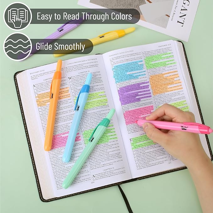 Mr. Pen- Retractable Highlighters, 6 Pack, Bright Colors, Chisel Tip Highlighter Marker Set, Click Highlighter Markers for Classroom, Journaling, Study Supplies, No Bleed On Standard Pages