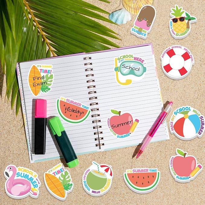 Xqumoi 30 Pack Summer End of the Year Sticky Notes - Graduation Gift Pool Beach Self Sticky Notepads Student Graduation Holiday Writing Memo Pads for School Class Office Party Supplies