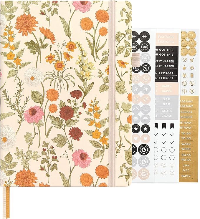 &And Per Se Dotted Journal Notebook, A5 Hardcover Aesthetic Dotted Notebook – 160 Pages 100gsm Thick Dot Grid Paper, 3 Sticker Sheets – Gift-Ready Journaling Kit for Women (Wild Flowers)