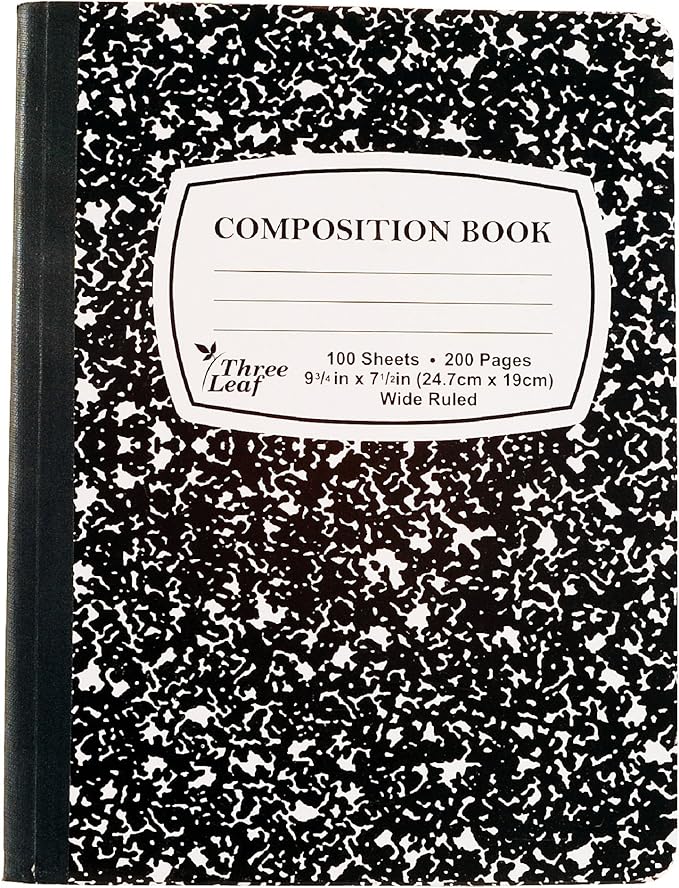 three leaf 100 Sheets Wide Ruled 9-3/4" X 7-1/2" Composition Notebook, Pack of 1, Writing Journal Notebook, Home School Supplies For College Students.