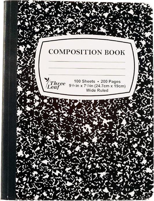 three leaf 100 Sheets Wide Ruled 9-3/4" X 7-1/2" Composition Notebook, Pack of 1, Writing Journal Notebook, Home School Supplies For College Students.