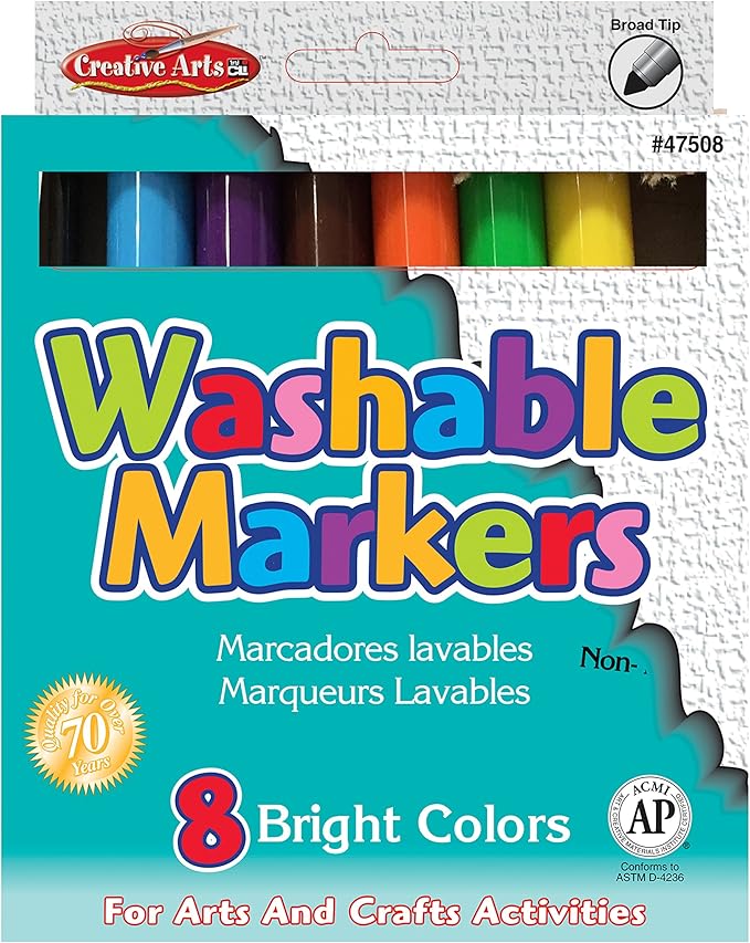 Charles Leonard Marker Class Pack, Washable, Broad Tip, 8 Assorted Colors Per Pack, 12 Packs of 8 Markers Each (47508)