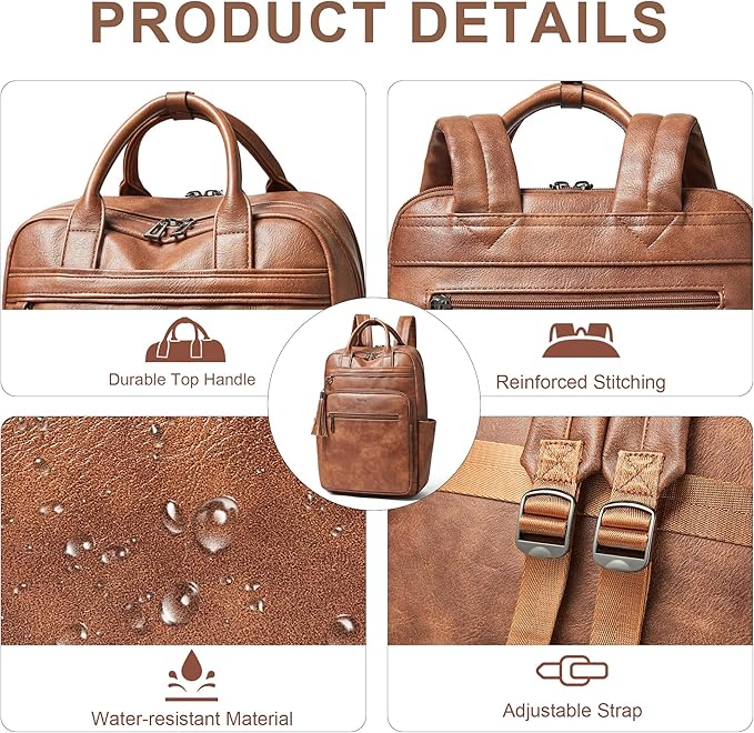 Shrrie Laptop Backpack for Women 15.6 inch Travel Leather Backpack Purse Work Computer Backpacks for Business College Brown