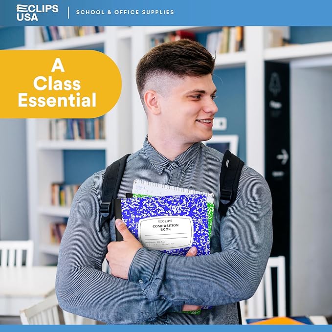 E-CLIPS USA Composition Notebook College Ruled Marble Composition Notebooks Bulk College Ruled Notebooks for Work 9.75" x 7.5" 100 sheets 200 Pages (48 Pack Assorted colors)