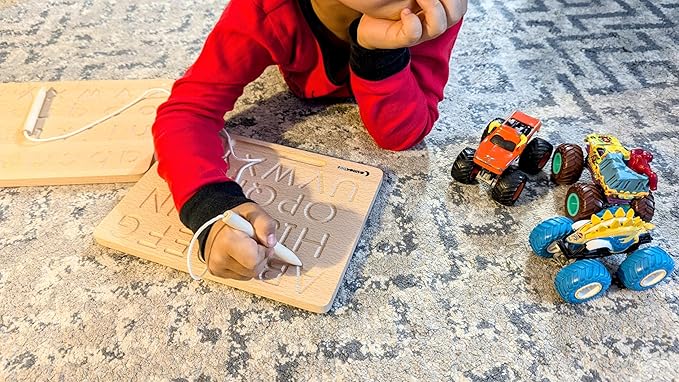 Montessori Pre Writing | Numbers | Print | Cursive | Alphabet Tracing Board with Wooden Pen